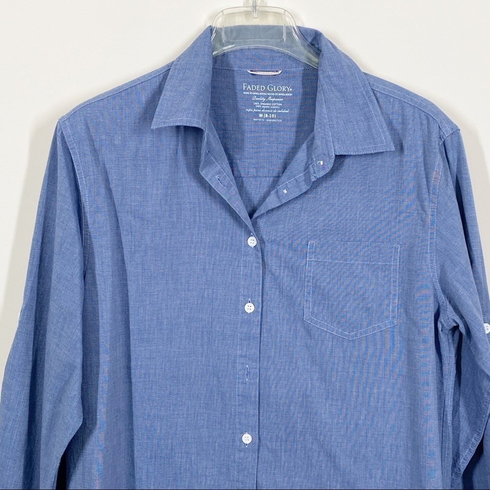 Faded Glory Chambray Shirt Organic Cotton Size 8-10 - Picture 2 of 7